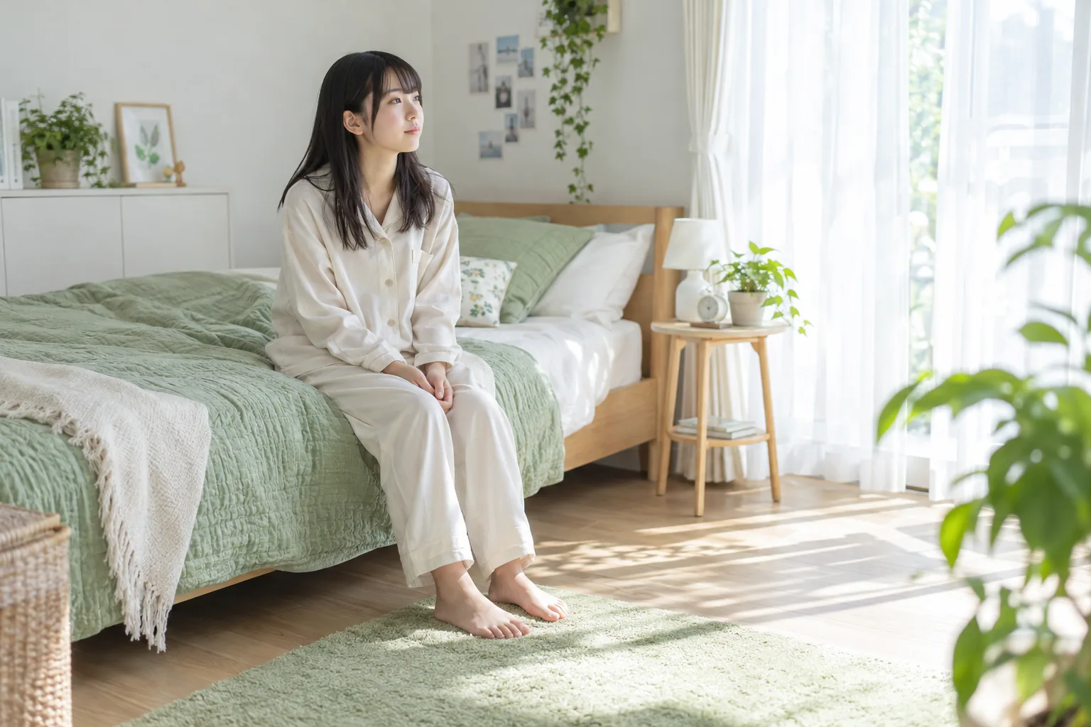 朝、ベッドでゆっくり過ごす子どものイメージ