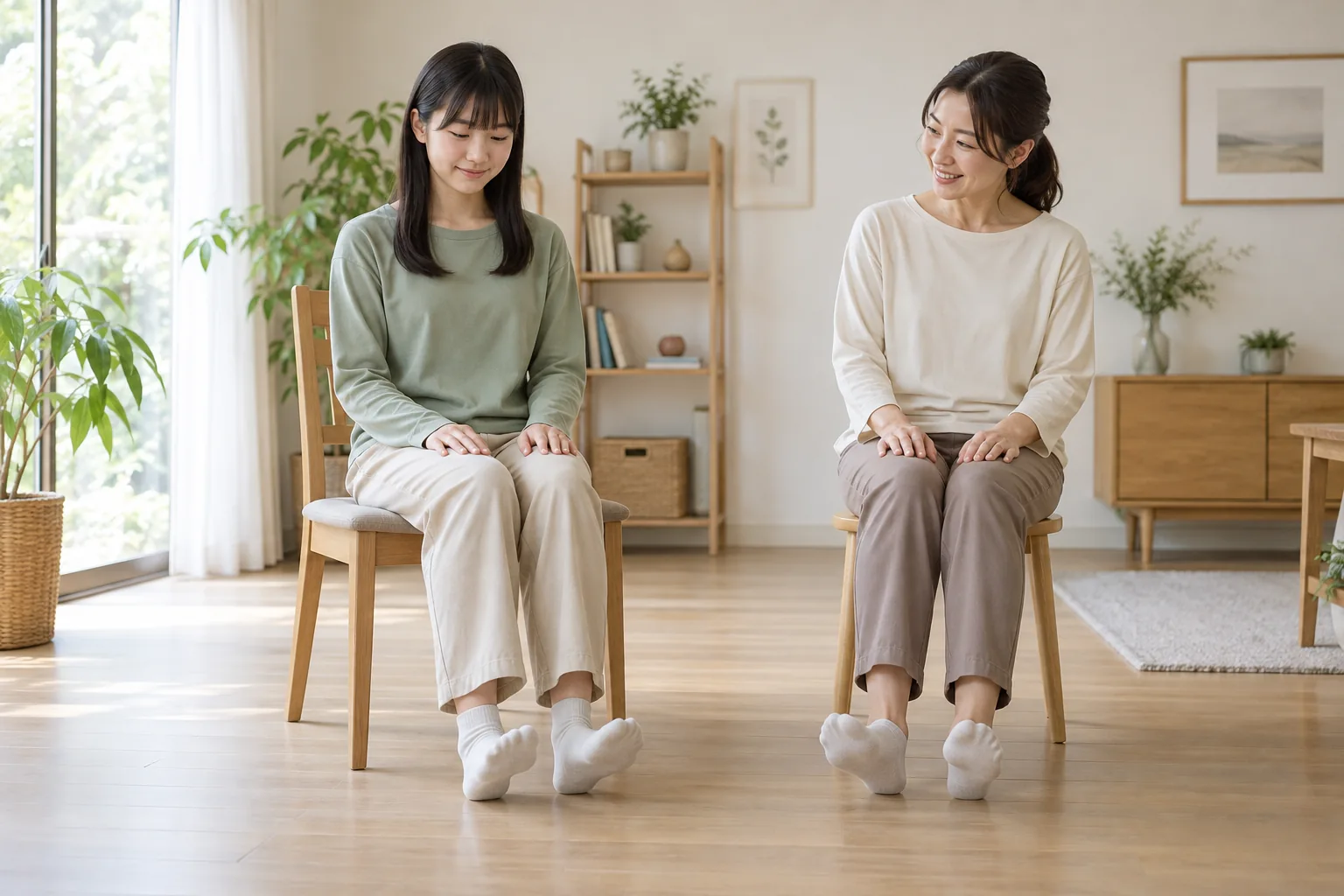 椅子に座って足首を動かす軽い運動のイメージ
